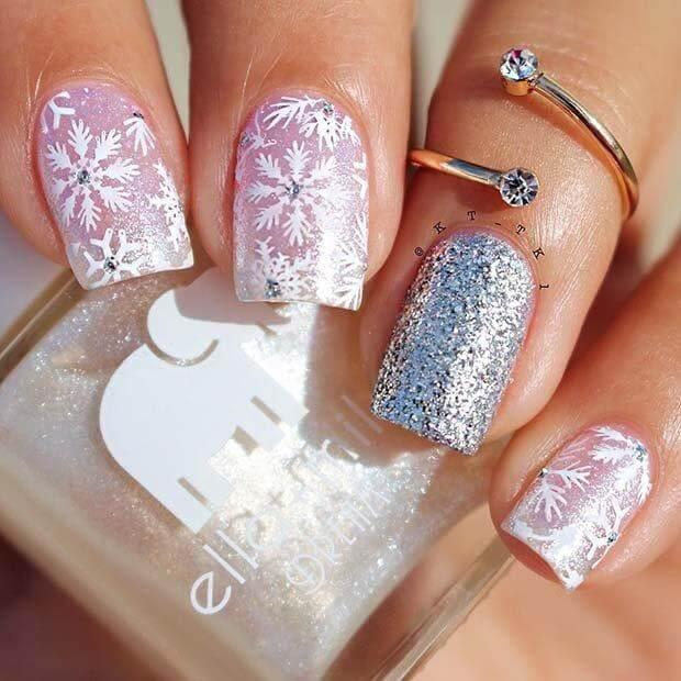 Sometimes, you don’t need to go with red or green. It is enough to add a bit of glitter nail polish to your soft pink nails. #winternails #naildesign