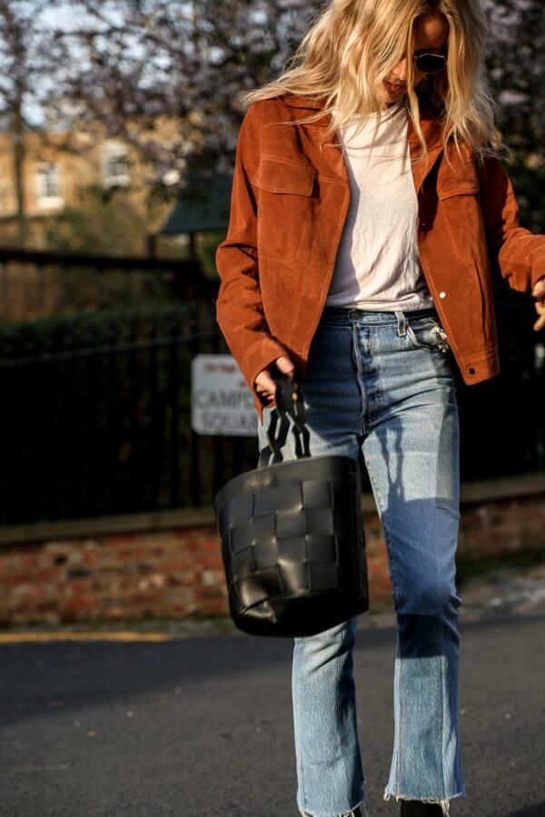 Wide Jeans and Suede Jacket