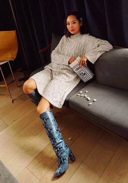 Sweater Dress and Snakeskin Boots