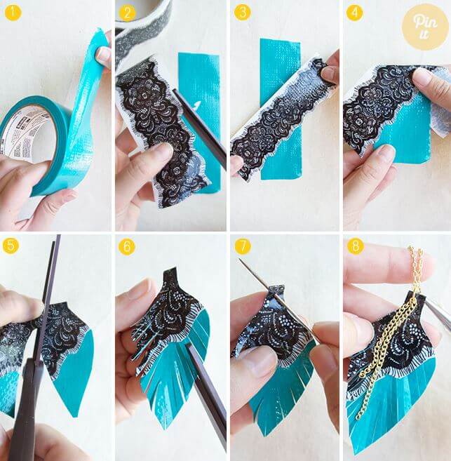 DIY duct tape necklace steps.