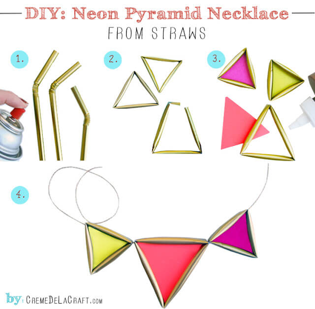 DIY neon pyramid necklace steps.