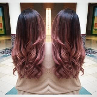 Dark brown hair with pale pink ombre