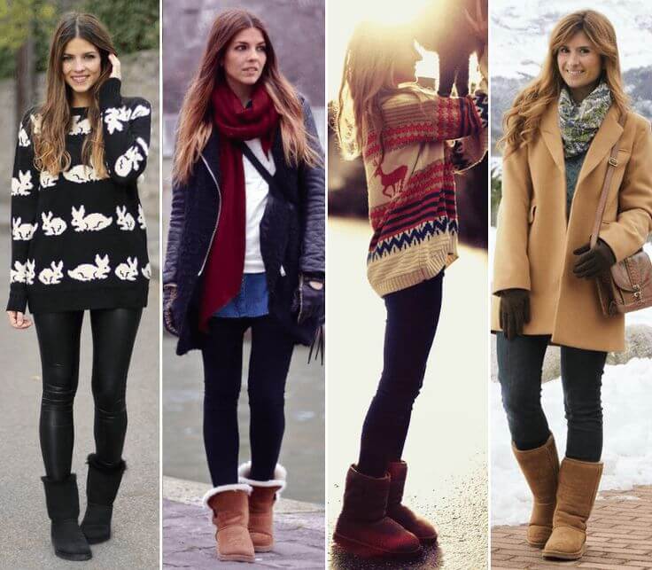 Different options of looks with Ugg boots.