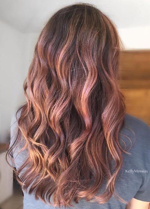 Light brown hair with rose-gold highlights