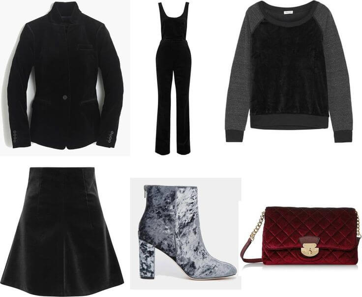 Clothes and accessories in velvet.