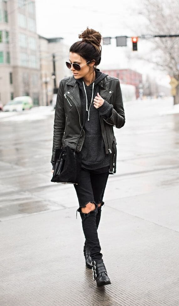 Leather jacket, biker style.