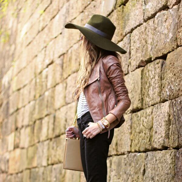 Showing another side to leather, arty accessories give this look a bohemian feel.