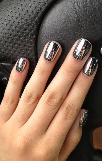Looking into these shiny silver nails is like looking into a mirror.