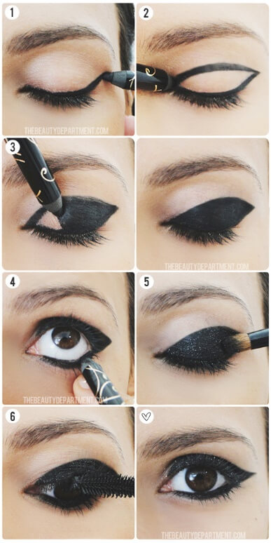 Wear this dark sixties-style eye makeup, and you're bound to make a grand entrance. If you're a brown-eyed girl, this gothic effect packs even more of a punch.