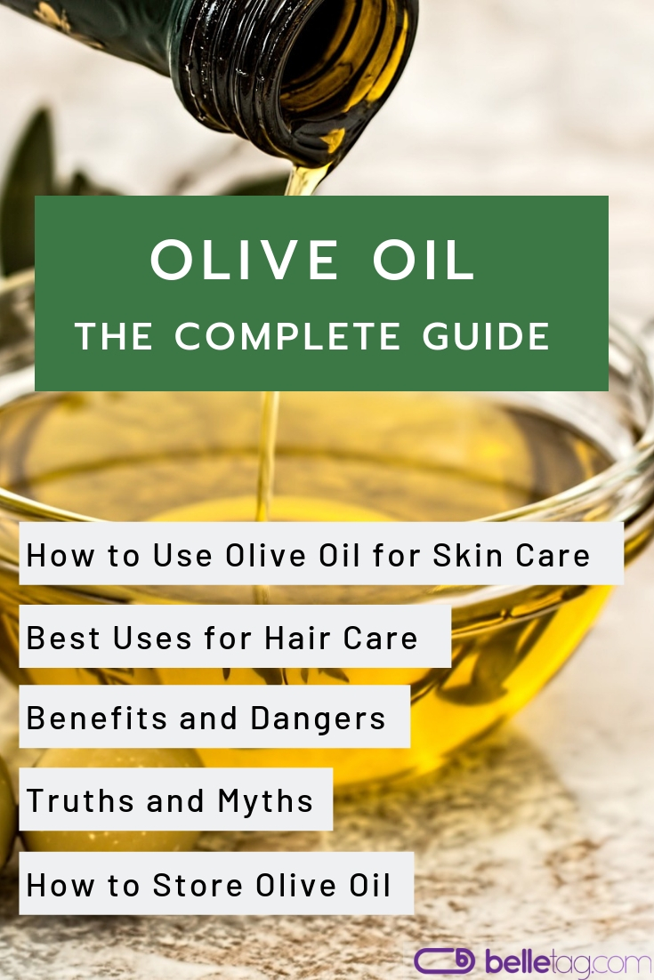 In-depth guide about olive oil and its uses for skin and hair care: acne and skin eczema treatment, using olive oil for face wrinkles and hair growth. #oliveoil #beautyhacks #organicbeauty