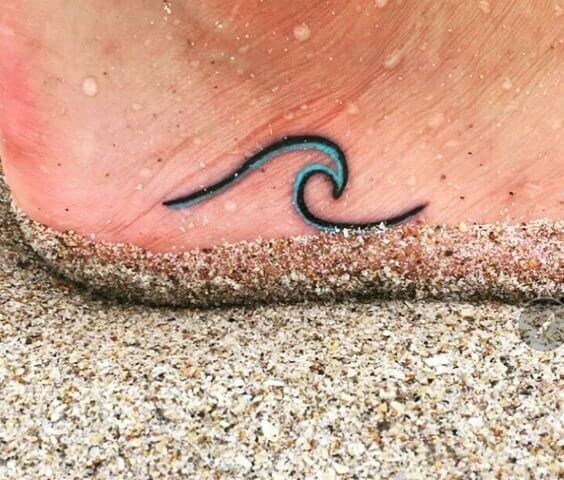 Add a little color to your waves! Delicate turquoise line inside wave will turn your summer tattoo into a head-turner one. #summertattoo #minitattoo #minimalisttattoo #colorfultattoo