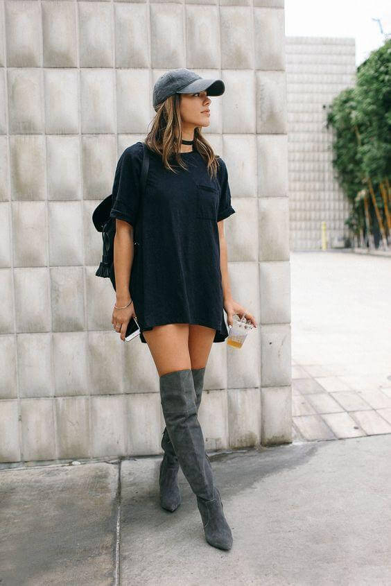 shirt dress thigh high boots