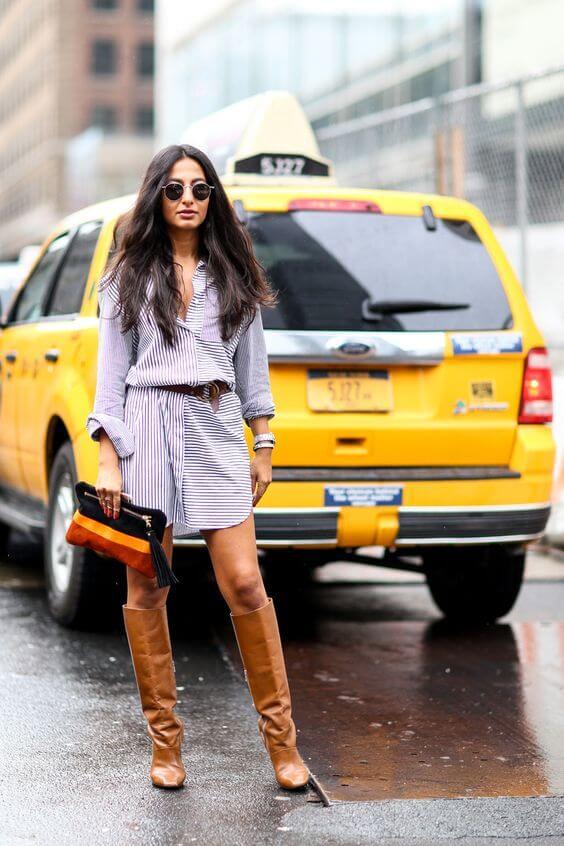 11 Amazing Ways to Wear Shirt Dress With Thigh High Boots - BelleTag