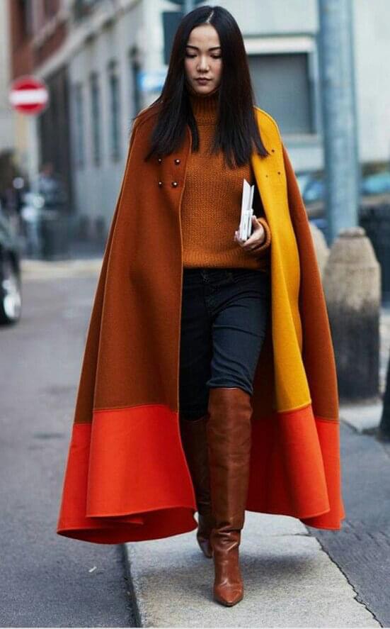Warm fall shades such as red, orange and brown are all mixed in this perfect work look.