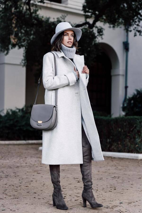 Stylish and corpo - two words that can describe this monochrome look. It is perfect for both day and night events. #highboots #winteroutfits