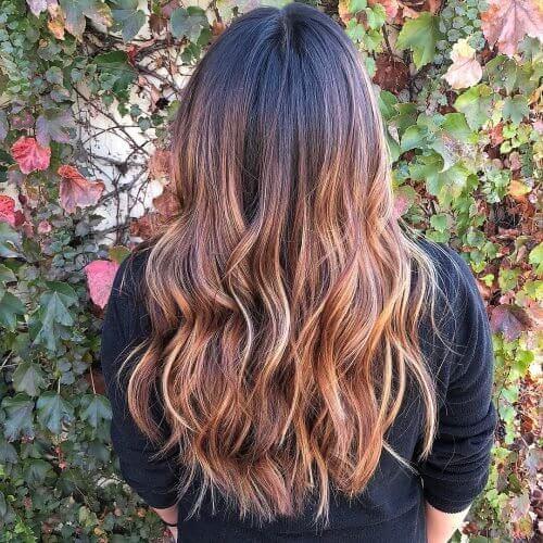 Balayage should be made in V-shape. The texture on the ends make your waves look better and your hair thicker.