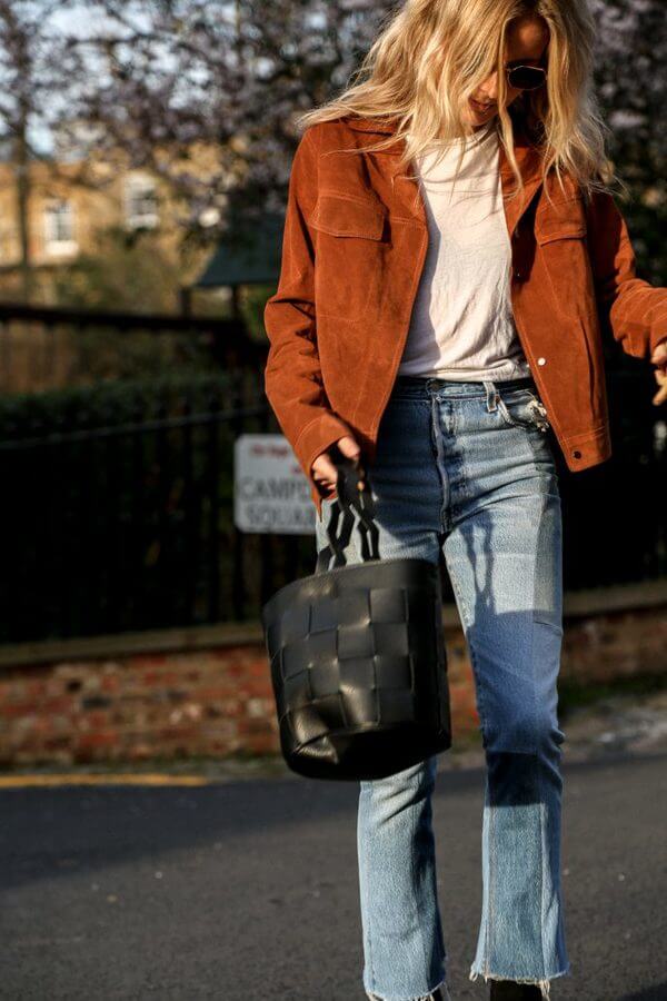 Wide Jeans and Suede Jacket