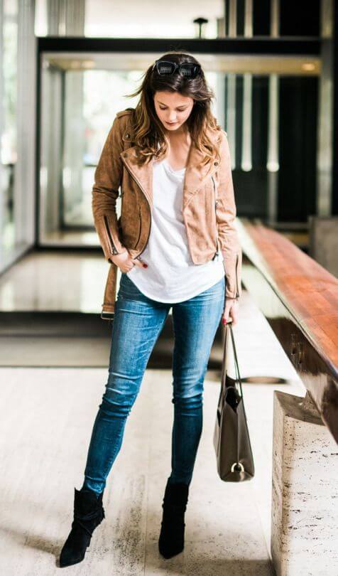 Suede Jacket with Jeans and Tee