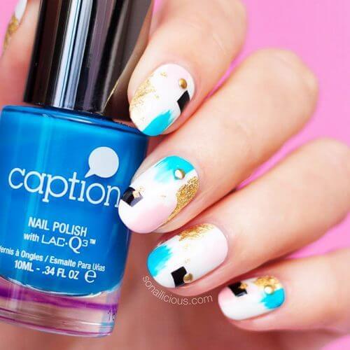 Nail design with blue details
