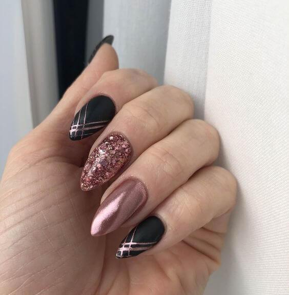 Black and Blush Pink Nails