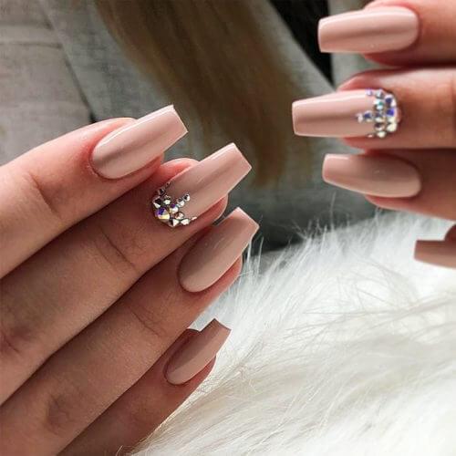 Nude with Rhinestones Nails
