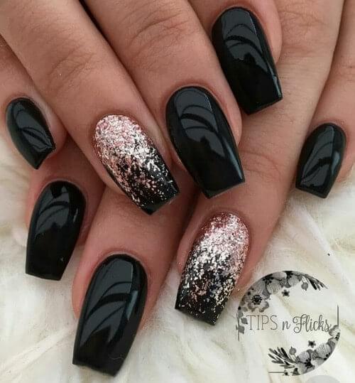 Black and Glitter Nails