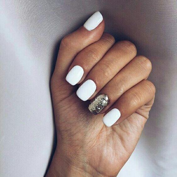 White Nails with Glitter