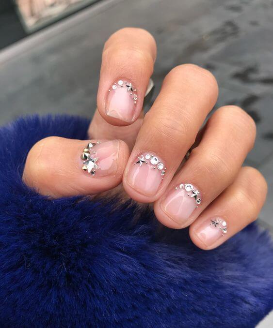 Rhinestones on Nude Nails