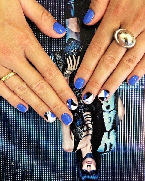 Blue, White, and Black Nails