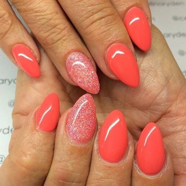 Coral Almond Nails