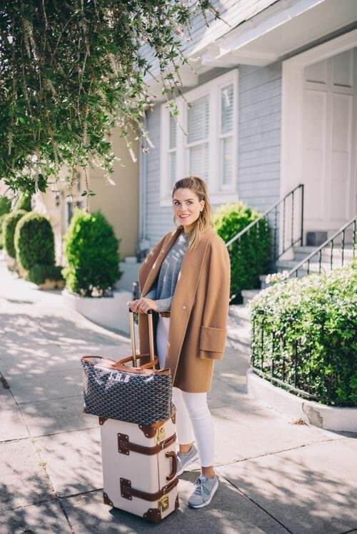 Sporty Sneakers and Camel Coat