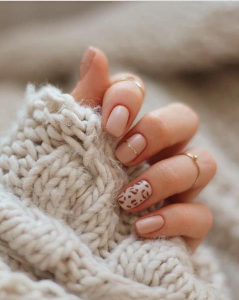 Nude Nail Polish with Leopard Print