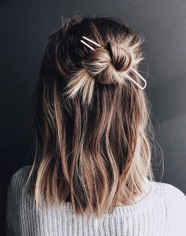 Half Up Bun with Gold Accessory