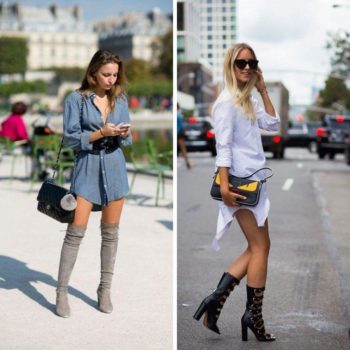 Wearing shirt dress with thigh high boots