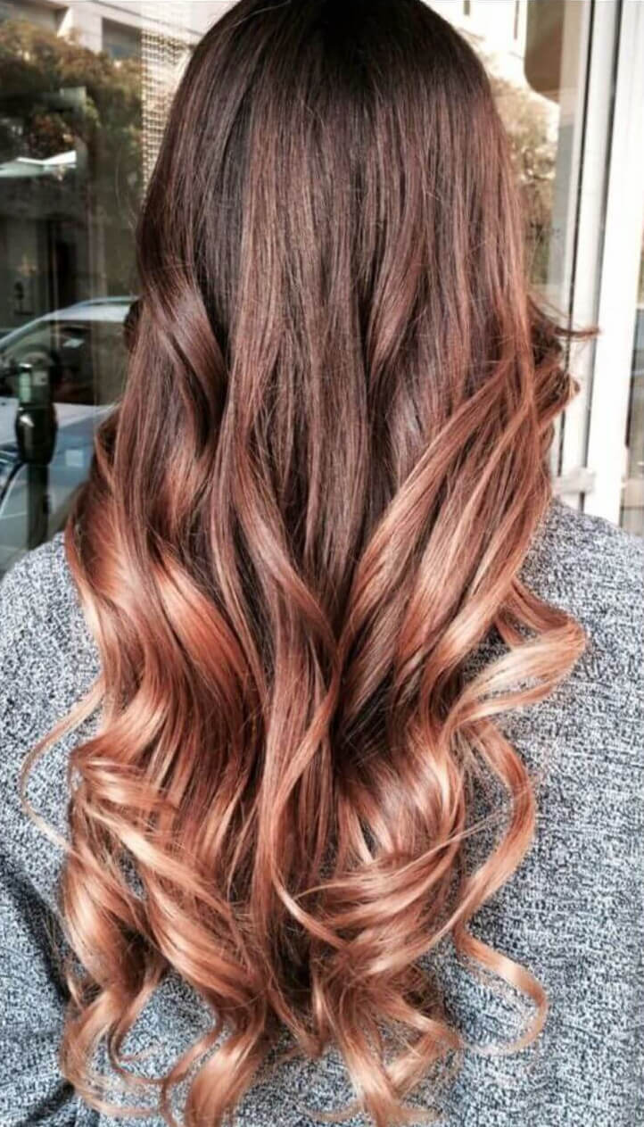 Brown hair with copper ombre highlights