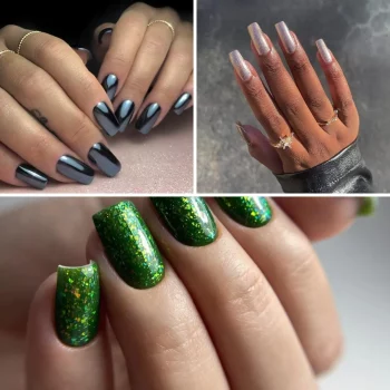 Different mirror and metallic nails, metallic nail designs