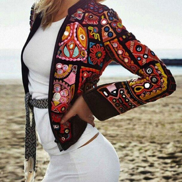 Get some Mexican mojo in a patchwork cardigan with Aztec prints.