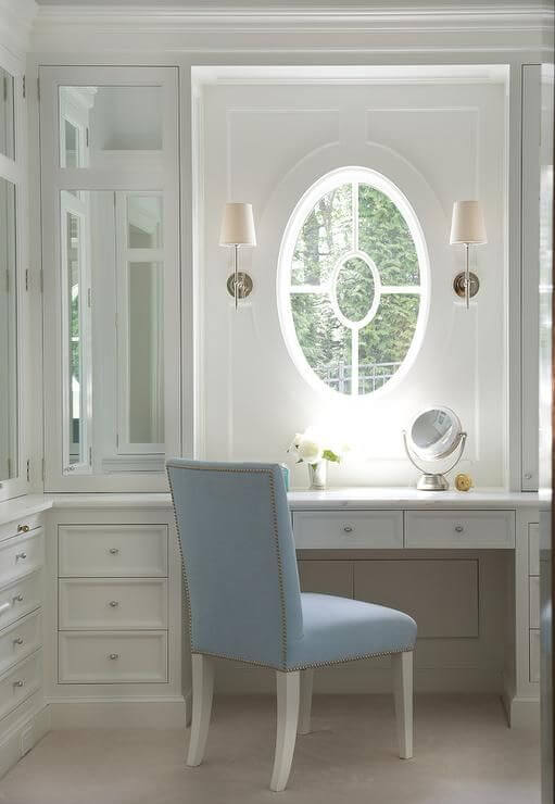 This vanity placed directly under a window would be the perfect place to apply makeup.