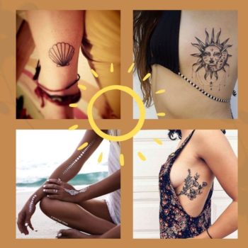 A collection of beautiful, minimal and colorful tattoos and symbol ideas with summer motifs. They will work perfectly with your bikini, kaftan or dresses.
