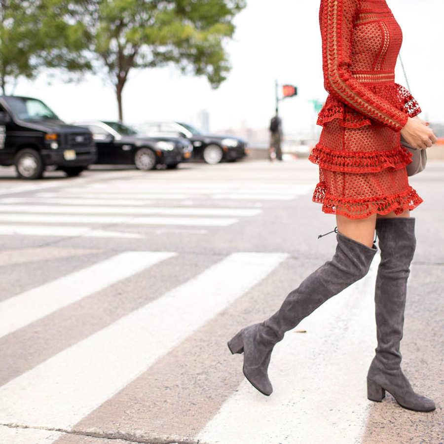 long sleeve dress thigh high boots