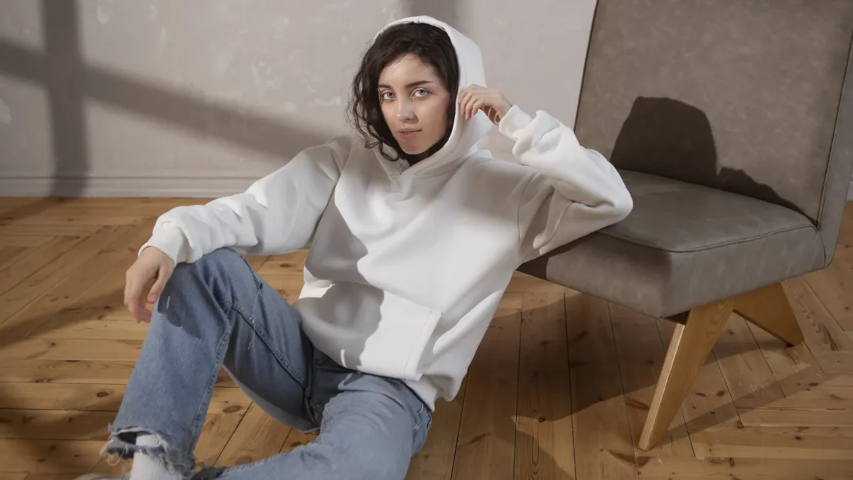 Woman posing with hoodie