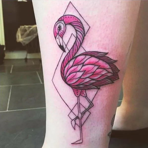 Pink flamingo tattoo will earn you a lot of amazed views. Look at the combination of art and geometry!