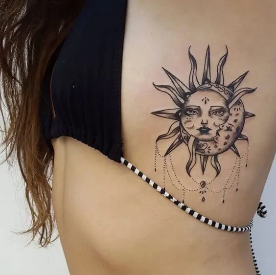 Sun and moon tattoos keep some meaning and can be really personal. Show them off while wearing your summer bikini.