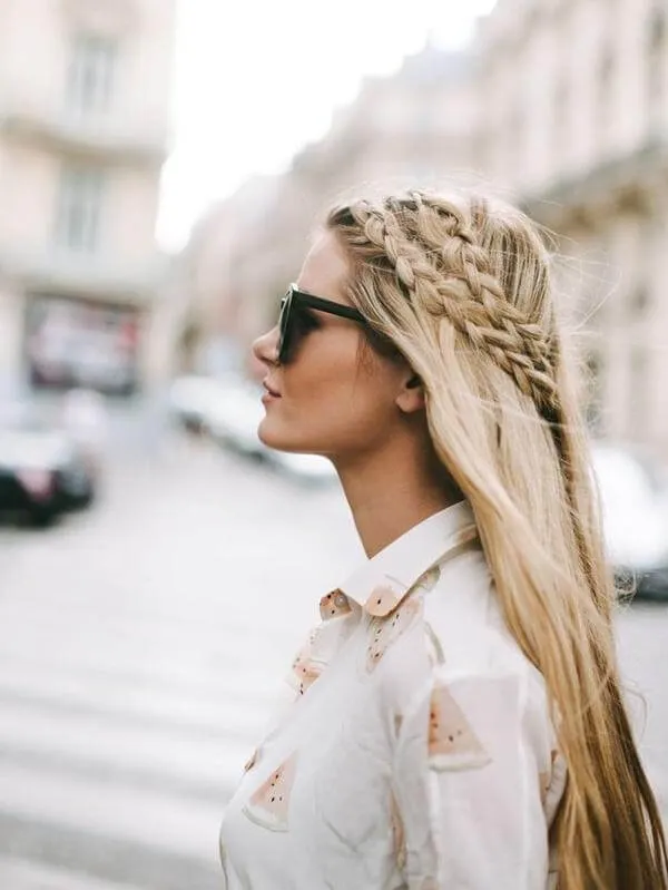 Straight hair with two small French braids