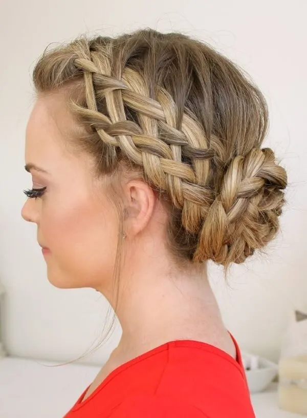 French bun combined with braids