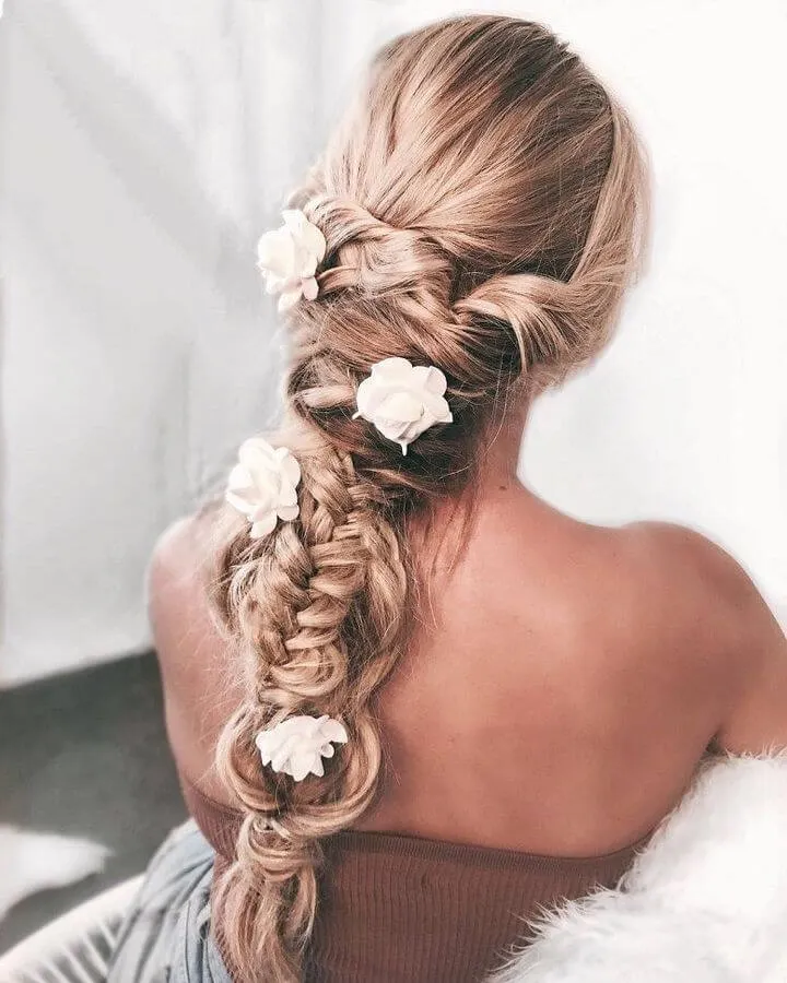 Braids Enhanced with White Flowers
