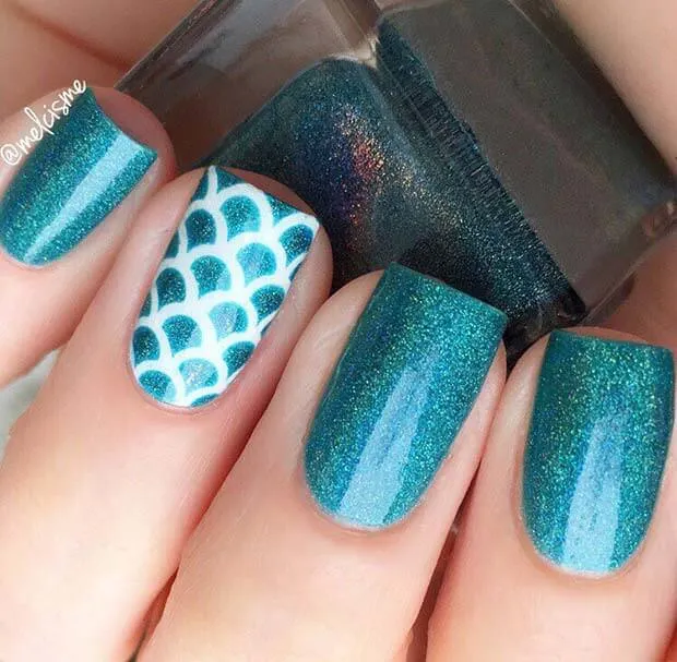 Blue Glitter Nail Design