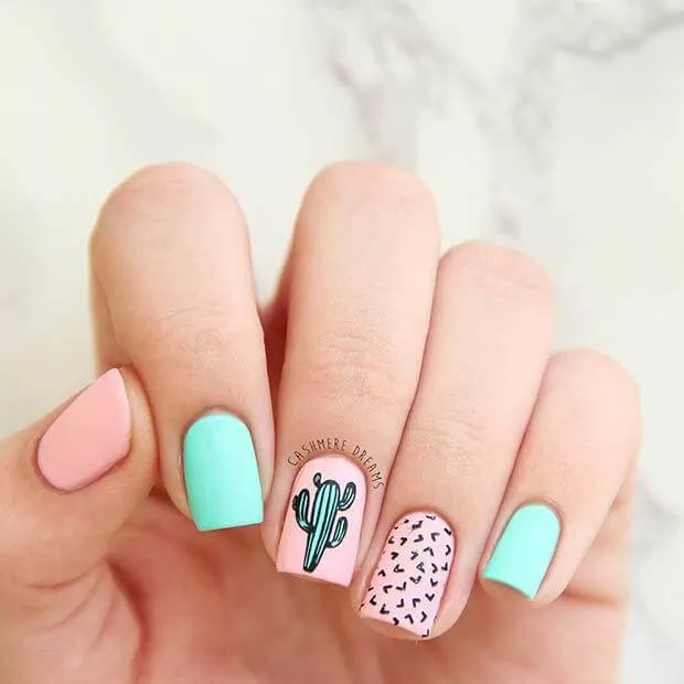 Pastel Cactus Nails