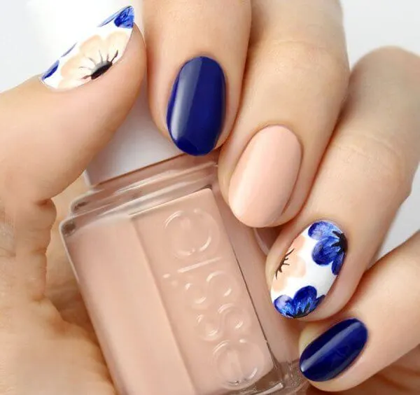 Navy-Blue and Nude Nails