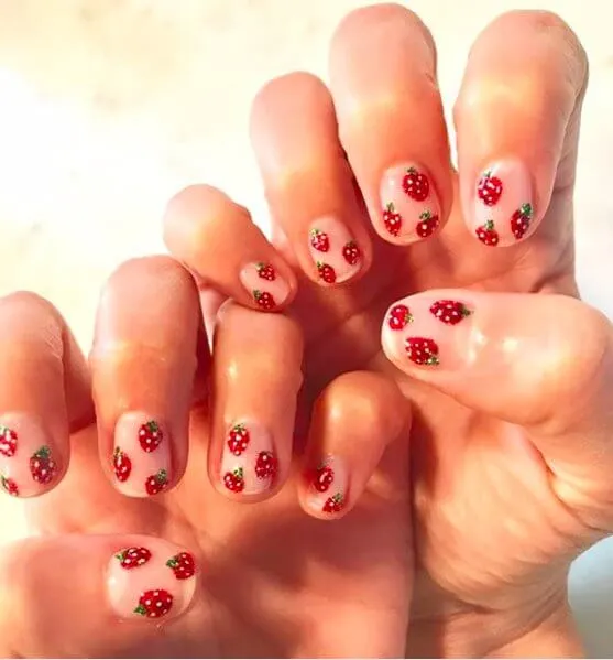 Strawberries on Point Nail Desing